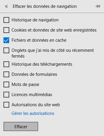 Effacer les données de navigation - Fichiers et données en cache