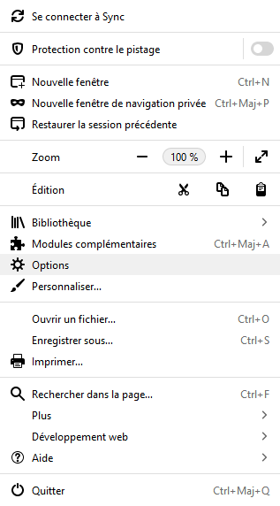 Menu - Ouvrir les préférences