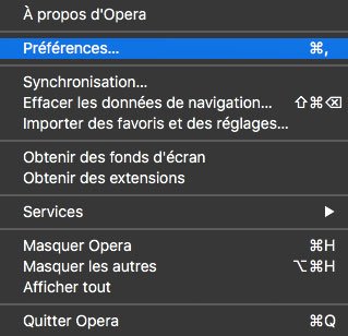 Menu - Ouverture du menu Opera