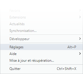 Menu - Ouverture du menu Opera